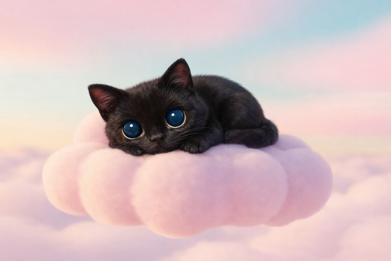 Sleeping zen cat on a cloud